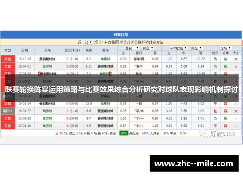 联赛轮换阵容运用策略与比赛效果综合分析研究对球队表现影响机制探讨